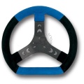 STEERING WHEEL COVERED WITH CHAMOIS LEATHER, BLUE/BLACK COLOURS